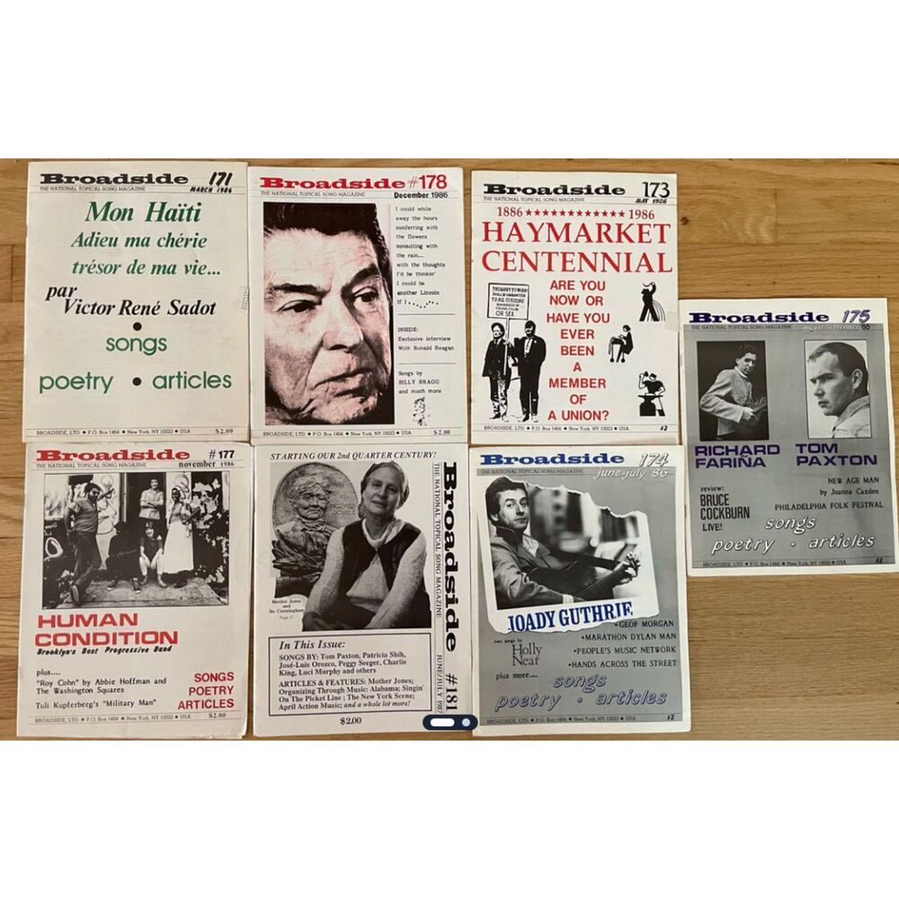 Vtg lot Broadside Song Magazines 1986-87 seven 7 issues